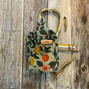 Women’s waxed canvas sling bag || built-in cork fabric wallet || fruit print